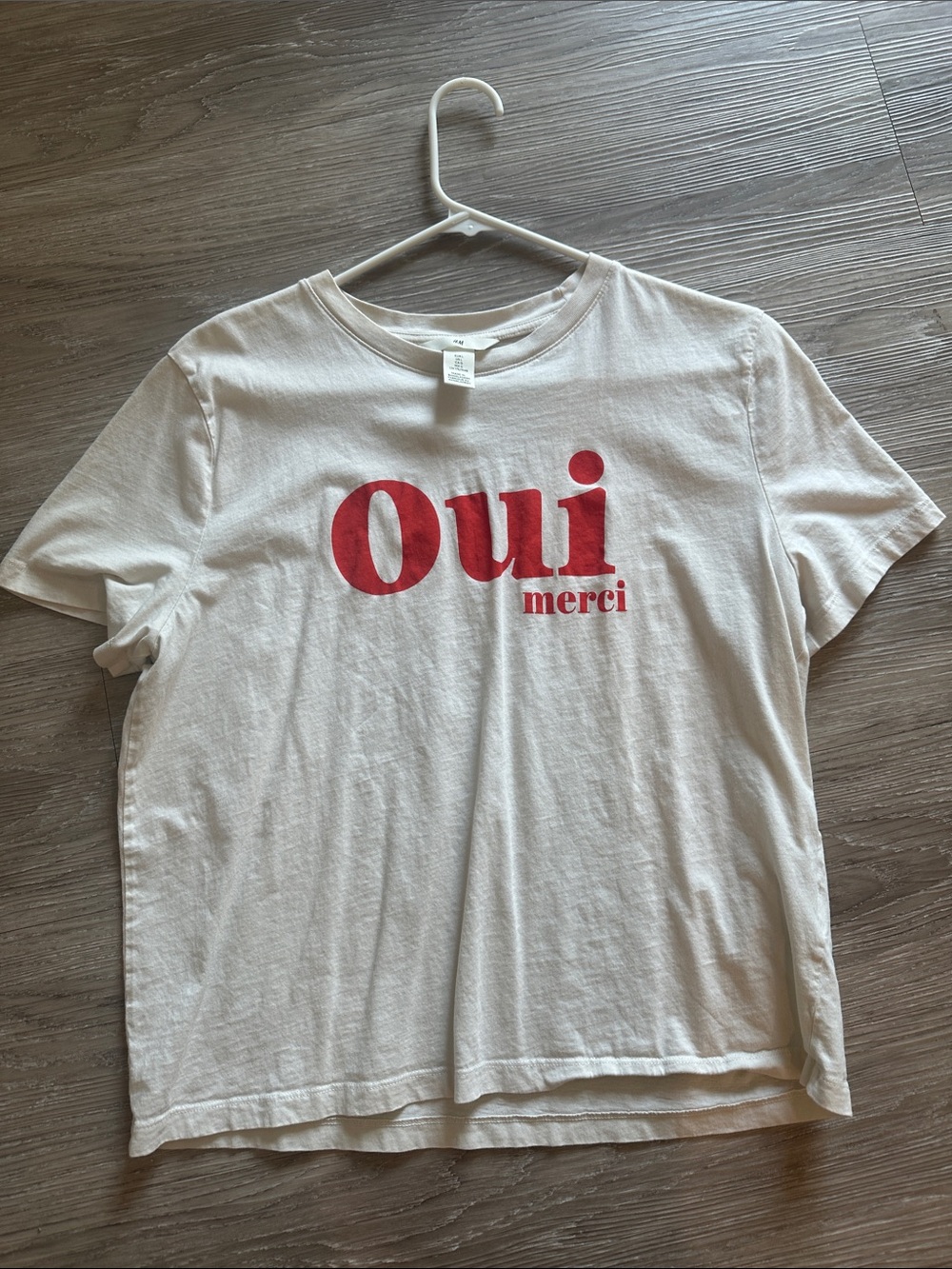 H&M White Short-Sleeve 'oui merci' Graphic Tee - Red Print